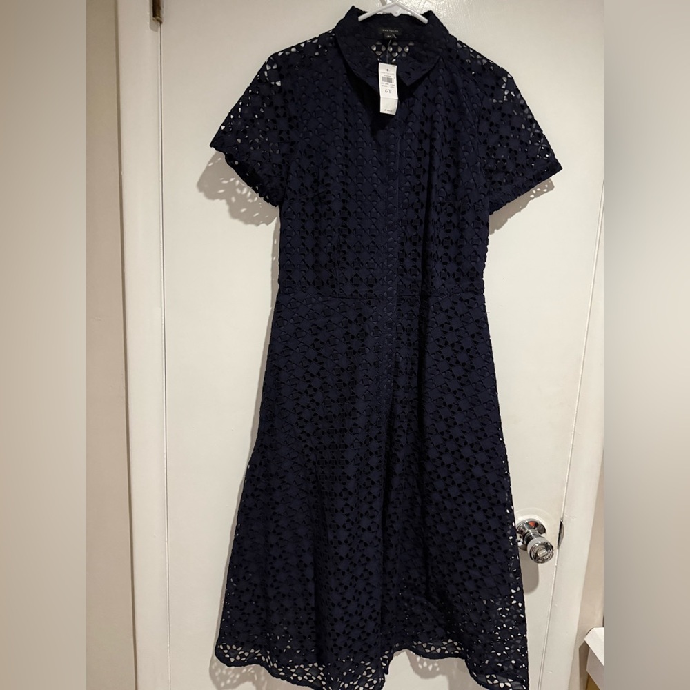 Ann Taylor Navy Eyelet Fit-and-Flare Midi Dress NWT Size 6T